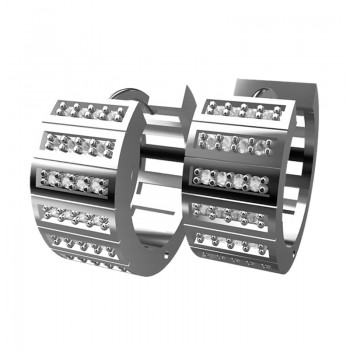 Brinco argola media retangulos na frente zirconia cristal vazado atras, 9x2mm, Prata. 350884