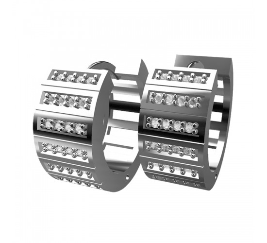 Brinco argola media retangulos na frente zirconia cristal vazado atras, 9x2mm, Prata. 350884