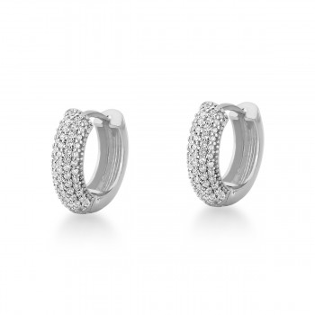 Brinco argola media pave zirconia cristal, 9mm, Prata. 350921