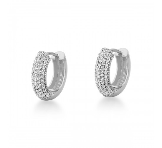 Brinco argola media pave zirconia cristal, 9mm, Prata. 350921