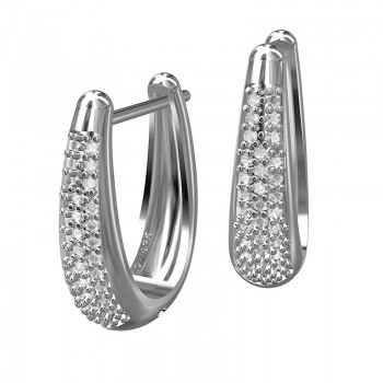 Brinco argola oval zirconia cristal na frente liso atras. 13mm, prata. 350944