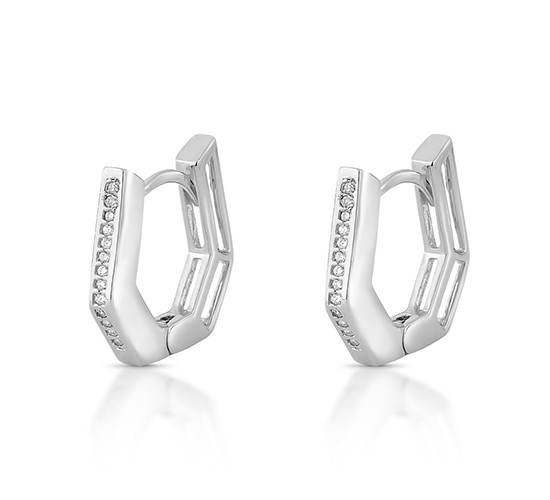 Brinco argola media reta zextavada zirconia cristal, prata. 350950