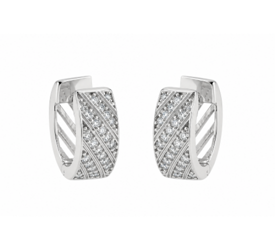 Brinco argola media zirconia cristal diagonal vazado atras. 9mm, prata. 350952