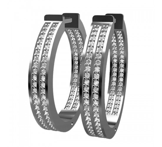 Brinco argola redonda zirconia cristal na frente e atras. 19mm, prata. 350954