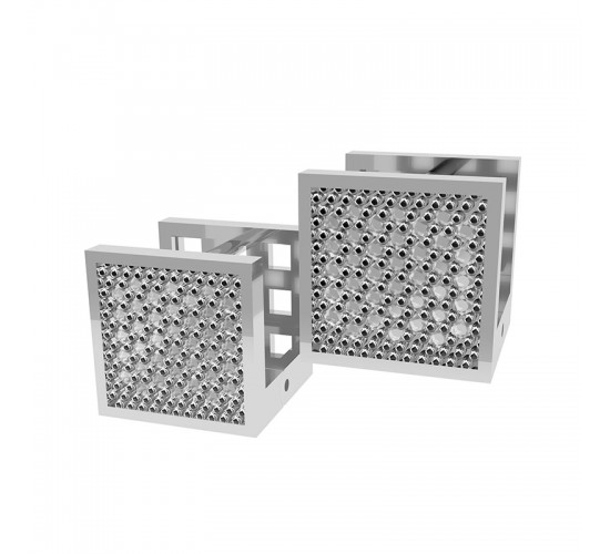 Brinco quadrado zirconia cristal na frente vazado atras. 4x4mm, prata. 350973