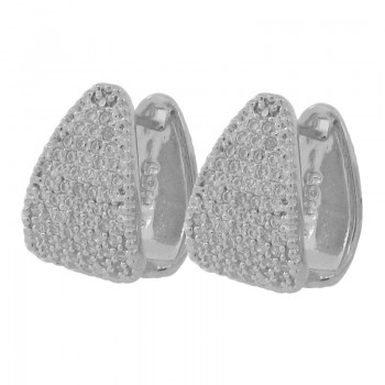 Brinco concha triangular zirconia cristal. 9x5mm, prata. 350975