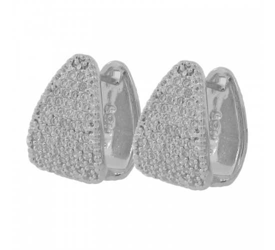 Brinco concha triangular zirconia cristal. 9x5mm, prata. 350975