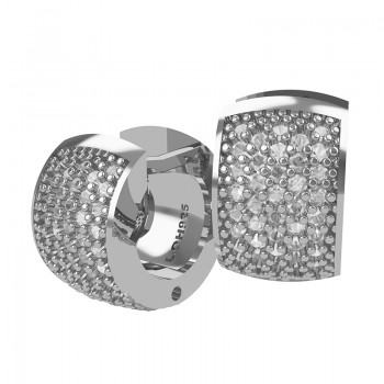 Brinco argola media zirconia cristal, 9x3mm, Prata. 350976