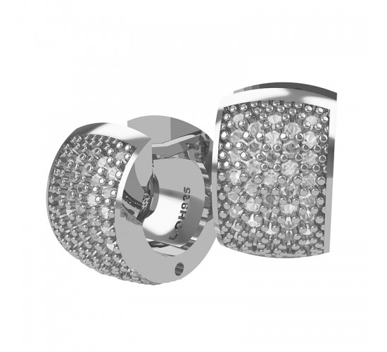 Brinco argola media zirconia cristal, 9x3mm, Prata. 350976