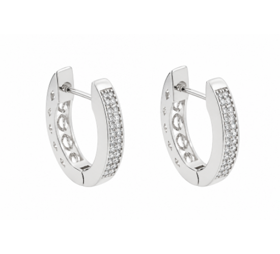 Brinco argola media oval zirconia cristal forro vazado. 16mm, prata. 350979