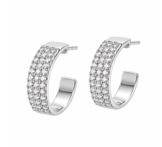 Brinco meia argola media zirconia cristal. 13mm, prata. 351268