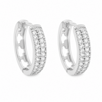 Brinco argola media oval zirconia cristal na frente vazada em cruz atras. 15.5mm, prata. 351361