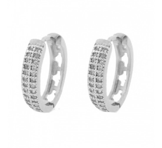 Brinco argola media oval zirconia cristal na frente vazada em cruz atras. 15.5mm, prata. 351361