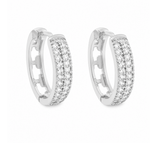Brinco argola media oval zirconia cristal na frente vazada em cruz atras. 15.5mm, prata. 351361