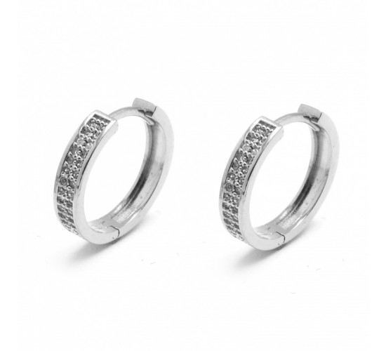 Brinco argola media zirconia cristal na frente lisa atras. 18mm, prata. 351370