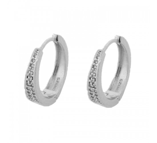 Brinco argola media frente em v zirconia cristal. 17mm, prata. 351378