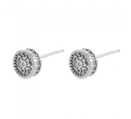 Brinco chuveiro redondo pequeno zirconia cristal em cima e em volta. 7.5mm, prata. 351391