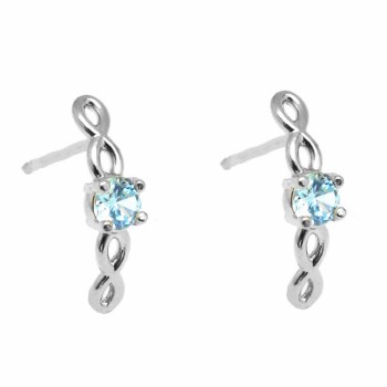 Brinco solitario infinito zirconia agua marinha no centro. 14.5mm, prata. 351417