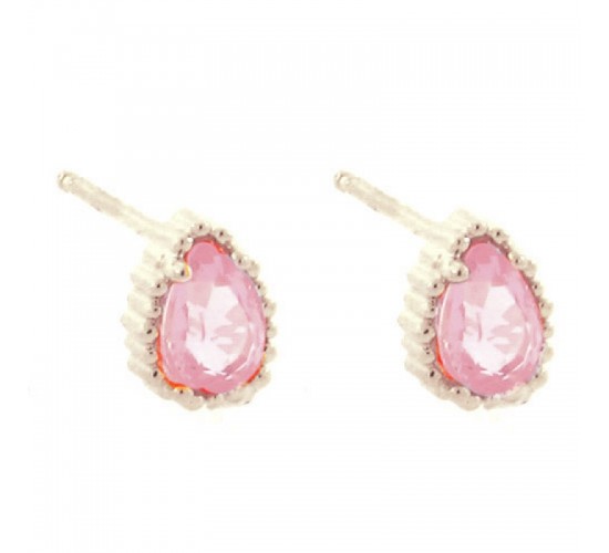 Brinco pedra gota rosa claro, Prata. 351534