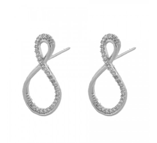 Brinco infinito liso e zirconia cristal. 22x11mm, prata. 351560