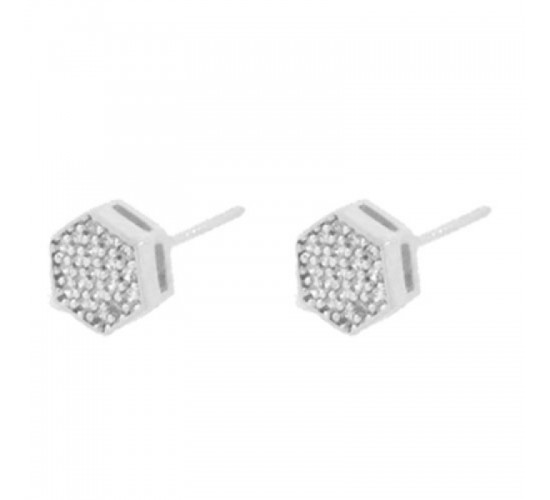 Brinco chuveiro sextavado zirconia cristal. 6x6mm, prata. 351561