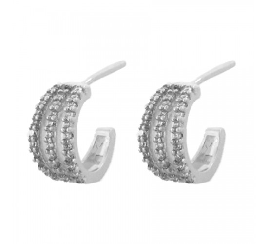 Brinco meia argola 3 fios zirconia cristal. 12.5x6.5mm, prata. 351569
