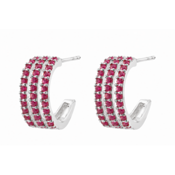 Brinco meia argola media 3 fios zirconia vermelha. 12.5x6.5mm, prata. 351572