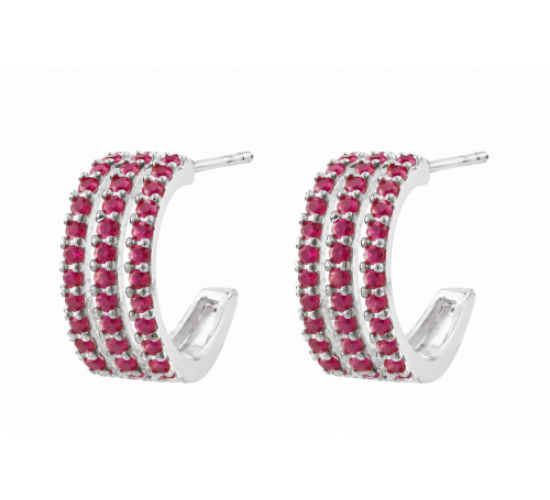 Brinco meia argola media 3 fios zirconia vermelha. 12.5x6.5mm, prata. 351572