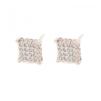 Brinco chuveiro quadrado pequeno zirconia cristal. 6.5x6.5mm, prata. 351573