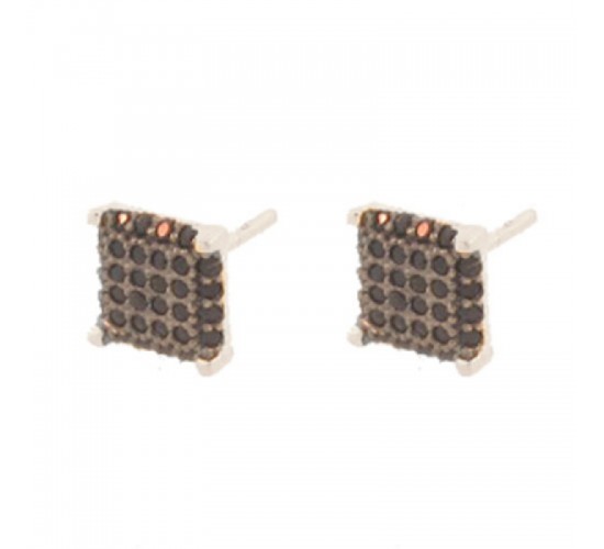 Brinco chuveiro quadrado pequeno zirconia negra. 7x7mm, prata. 351576
