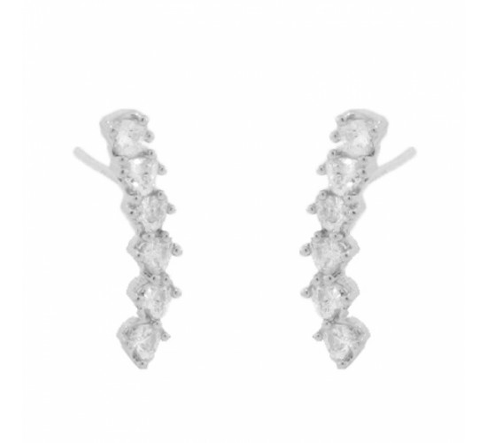 Brinco haste 6 zirconia cristal grande. 21mm, prata. 351599