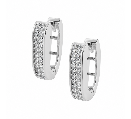 Brinco argola retangular zirconia cristal, vazado atras. 9.5mm, prata. 351624