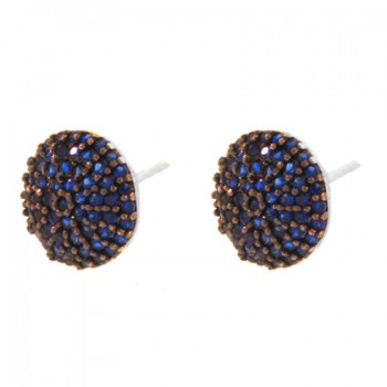 Brinco redondo cravejado zirconia azul safira. 10mm, prata. 351638