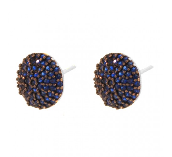 Brinco redondo cravejado zirconia azul safira. 10mm, prata. 351638