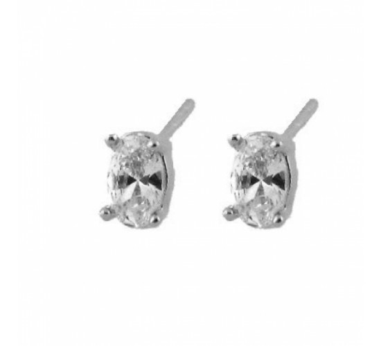 Brinco segundo furo oval zirconia cristal, prata. 351641