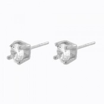 Brinco solitario segundo furo quadrado zirconia cristal 5mm, prata. 351643
