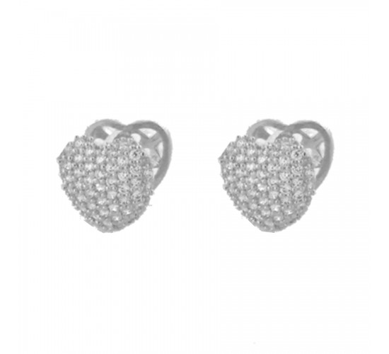 Brinco argola media de coração zirconia cristal, vazado atras. 8x8mm, prata. 351645