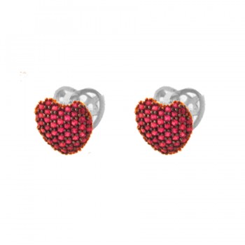 Brinco argola media de coração zirconia vermelha, vazado atras. 8x8mm, prata. 351646