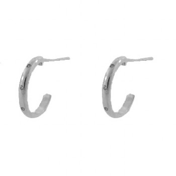 Brinco meia argola pequena zirconia cristal. 12.5mm, prata. 351650