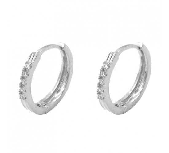Brinco argola media fina zirconia branca. 18mm, prata. 351652