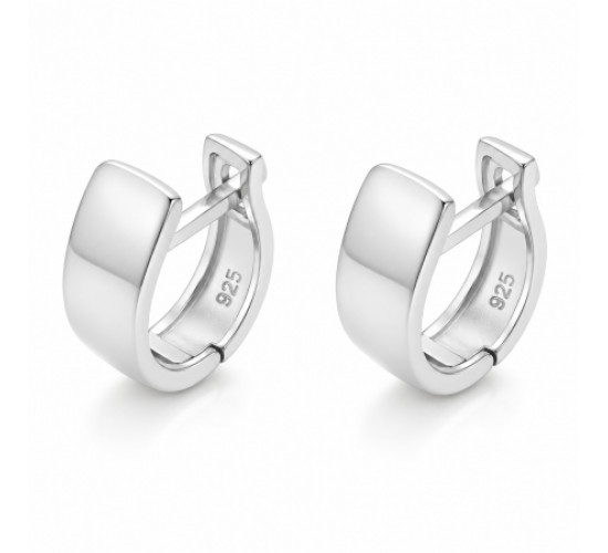 Brinco argola pequena lisa ovalada. 12mm, prata. 351655