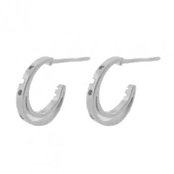 Brinco meia argola media lisa zirconia cristal. 12mm, prata. 351669