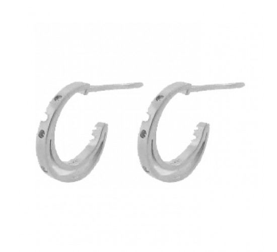Brinco meia argola media lisa zirconia cristal. 12mm, prata. 351669