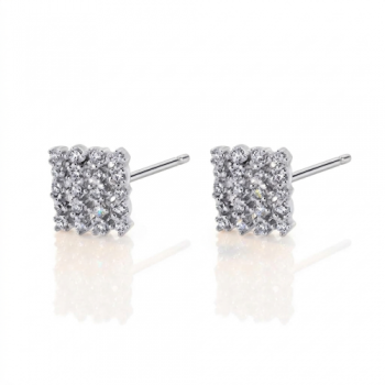 Brinco chuveiro quadrado pequeno zirconia cristal. 7x7mm, prata. 351689