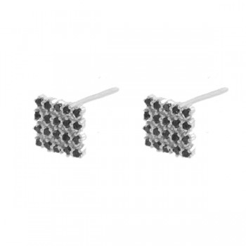 Brinco quadrado pequeno zirconia negra. 7x7mm, prata. 351691