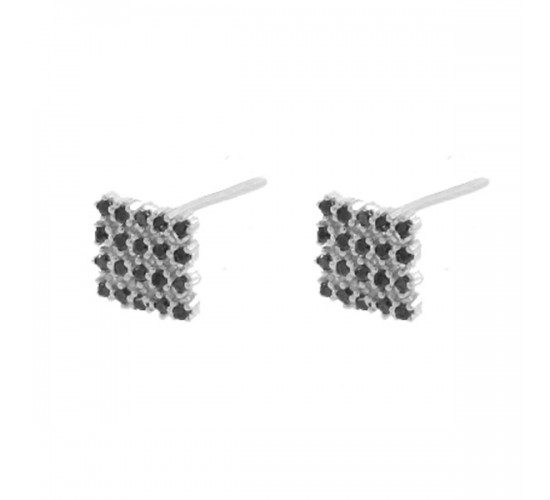 Brinco quadrado pequeno zirconia negra. 7x7mm, prata. 351691