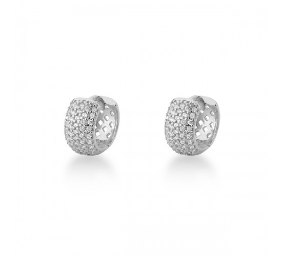 Brinco argola pequena pave zirconia cristal vazada atras, 10mm, Prata. 351700