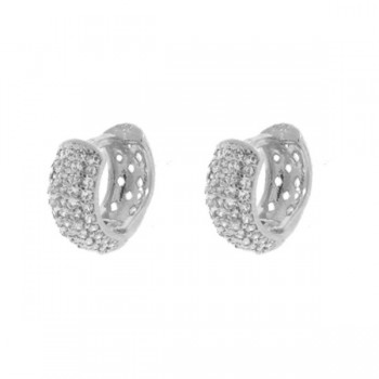 Brinco argola media zirconia cristal vazada atras, 11mm, Prata. 351701