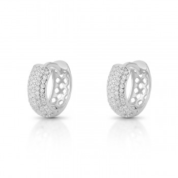 Brinco argola media pave maior zirconia cristal vazada atras, 13mm, Prata. 351702
