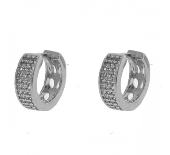 Brinco argola media zirconia cristal vazada atras. 9.5mm, prata. 351708